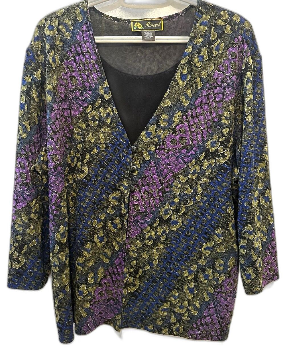 Vintage 90s Mirasol Abstract Print Button Front Blouse With Inset XL Made USA